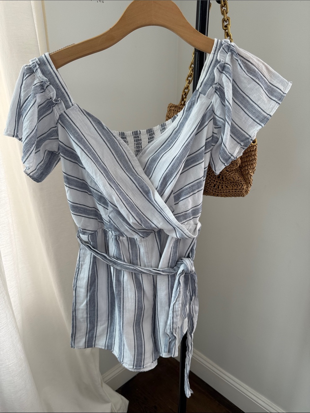 Saylor Striped Wrap Short Sleeve Romper